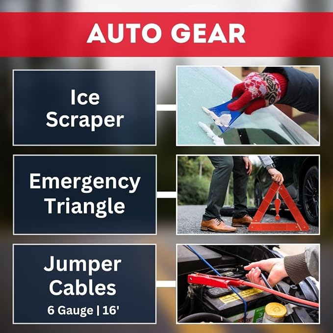 Roadside Deluxe Car Emergency Kit – Complete Car Essentials for Winter Car Kit | Includes Jumper Cables, Food & Water, Emergency Gear, and More