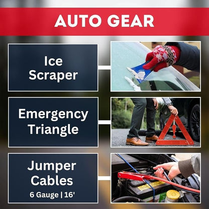 Roadside Deluxe Car Emergency Kit – Complete Car Essentials for Winter Car Kit | Includes Jumper Cables, Food & Water, Emergency Gear, and More