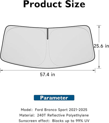 BIBLOZ Car Windshield Sun Shade for Ford Bronco Sport 2021-2025 2026 Accessories Foldable Car Sunshade Front Windshield Sun Visor PET Reflective Material(Not for Bronco)