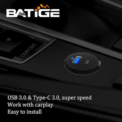 Type C 3.0 USB 3.0 Alloy Shell Car Mount Flush USB Port Cable Male to Female, Car Truck Boat Motorcycle Dashboard Panel Extension Cable LED Indicator - 3ft