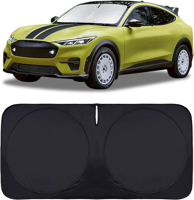 for 2026 Mustang Mach-E Windshield Sunshade Sun Shades for 2021-2025 Ford Mustang Mach E 4Door, Custom-fit Windshield Cover Front Window Sun Visor 2 Layers Protector Block UV Heat