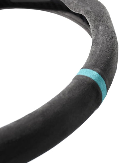 Quick Install Sporty Suede Steering Wheel Cover with Aqua Blue Stripe for 14½ to 15 inches Car Sedan Coupe SUV Pickup Steering Wheel 14.5 to 15 inches