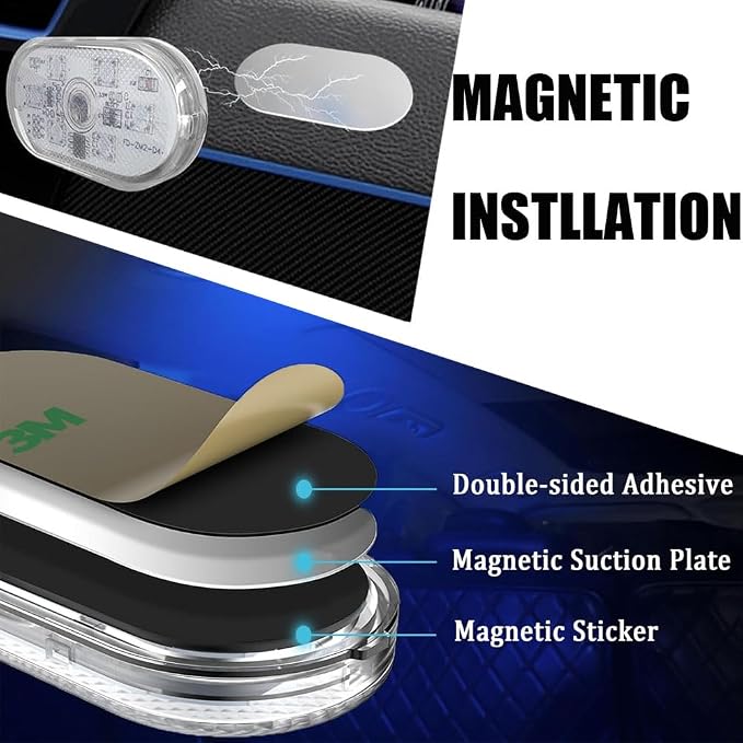 2PCS Wireless Car Interior LED Lights USB Rechargeable Car LED Touch Light with 6 Super Bright LED Lamp Beads Car Interior Ambient Light Universal Vehicle Accessories for Car Decor