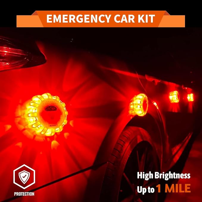 4-Pack-Parts LED Road Flare Car Emergency Kit,Magnetic Base & Hook Road Flares Safety Light With 9 Flashing Modes,Roadside Flares Emergency Lights For Vehicles (4 Pack Parts)