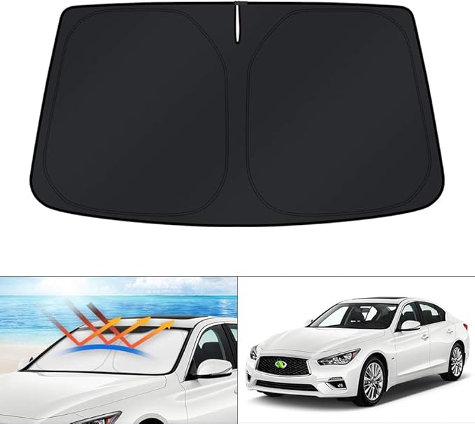 KUST Windshield Sun Shade for 2014-2024 Infiniti Q50 Accessories Custom Fit Window Shade Cover Sun Visor Folding Blocks UV Rays Keep Your Car Cooler