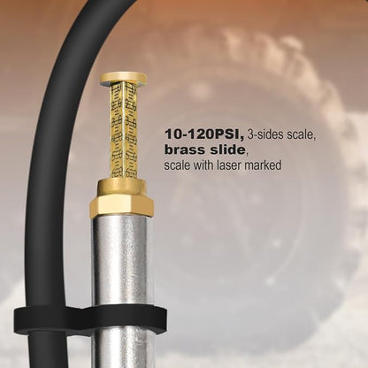 SAFELIFE Tire Inflator 10-120 PSI Tire Pressure Gauge with 18Inch Air Hose，Lock on Air Chuck, Heavy Duty 1/4'' NPT Tire Inflator Gauge Compatible with Air Pump Compressor for Car Truck Motorcycle Bike