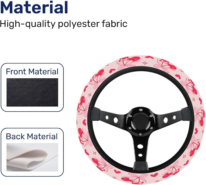 GENANY Pink Cartoon Mouse Steering Wheel Cover, Non Slip Polyester Car Wheel Protector for Car SUV Truck, Universal 15 Inch