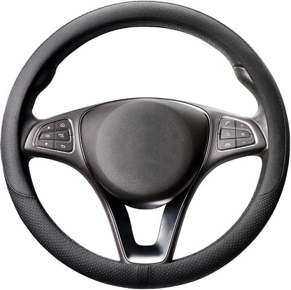COFIT Breathable Car Steering Wheel Cover 15 inch Auto Universal Leather Wrap Non-Slip Steeringwheel Protector Automotive Interior Accessories, Black (Suit for 14 1/2-15 inch)