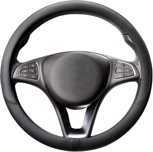 COFIT Breathable Car Steering Wheel Cover 15 inch Auto Universal Leather Wrap Non-Slip Steeringwheel Protector Automotive Interior Accessories, Black (Suit for 14 1/2-15 inch)
