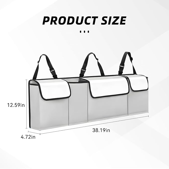 Car Trunk Organizer, Backseat Hanging Large Storage with Adjustable Straps,Waterproof PVC Collapsible Cargo Bag, Car Interior Accessories for Auto SUV MPV (White)