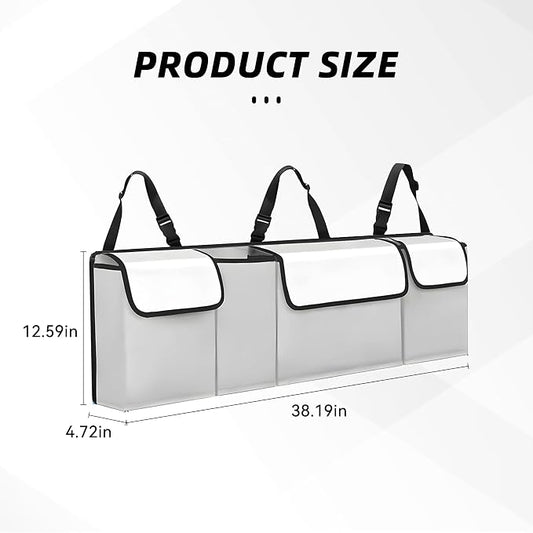 Car Trunk Organizer, Backseat Hanging Large Storage with Adjustable Straps,Waterproof PVC Collapsible Cargo Bag, Car Interior Accessories for Auto SUV MPV (White)