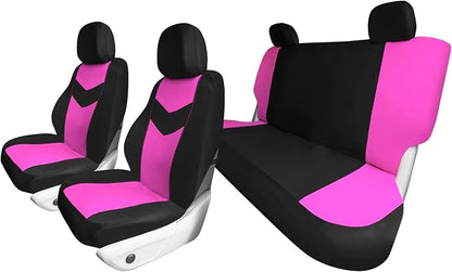 Universal Fit Chevron Flat Cloth Car Seat Covers Full Set - Pink