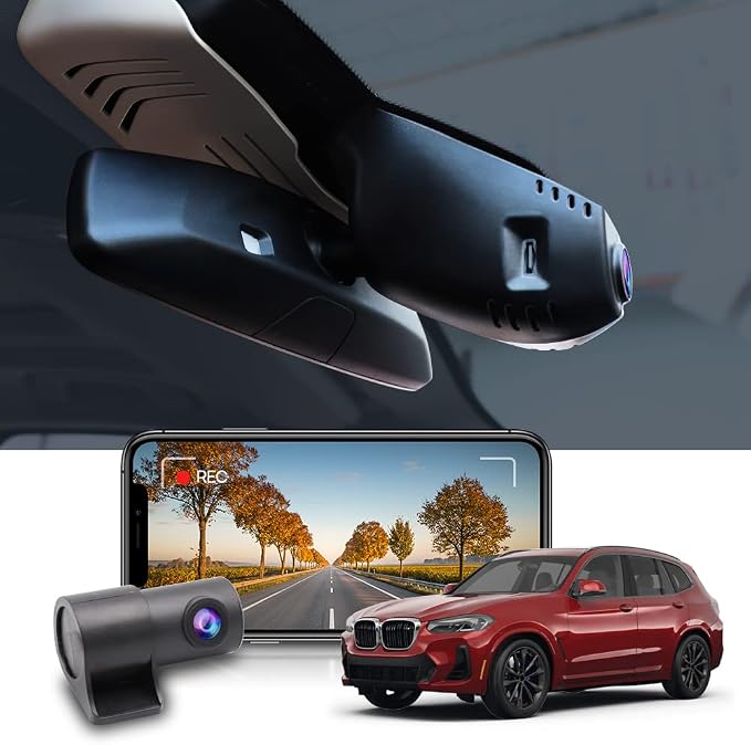 Fitcamx 2K Dual Dash Cam Suitable for BMW X3 X3 M 2018-2024 M40i Sdrive Xdrive30i 30e G01 (HD2-6153), OEM Look, Front 1440P+Rear 1080P HD Video, Loop Recording, WiFi & APP, G-Sensor, 64GB Card