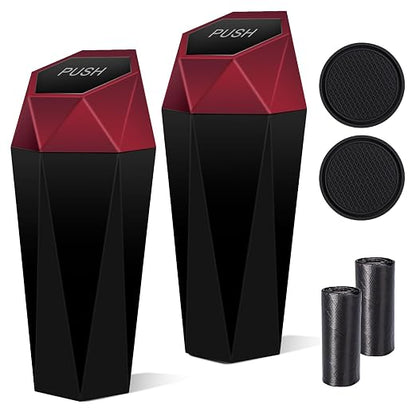 Car Trash Can with Lid, Portable 2 Packs Mini Cup Holder Garbage Bin for Office Home Use, Red
