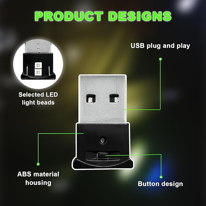 2 PCS Mini USB LED Light, 8 Colors RGB Car USB LED Interior Atmosphere Light, Adjustable Brightness Smart Laptop Keyboard Home Office Decoration Night Lamp, Car Accessories