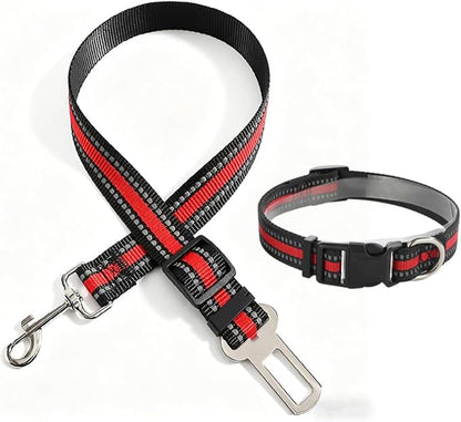 Reflective Nylon Pet Car Safety Set, Adjustable Dog Collar + Seatbelt, Travel Safety Kit for Dogs & Cats