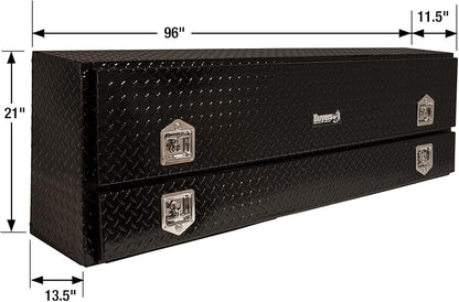 Buyers Products 1725660 Black Diamond Tread Aluminum Contractor Truck Tool Box – 2-Tier Storage, 96 x 21 x 13.2 in, Flip-Up Door with Gas Shocks, Weather-Resistant, No-Drill Install – Made in USA