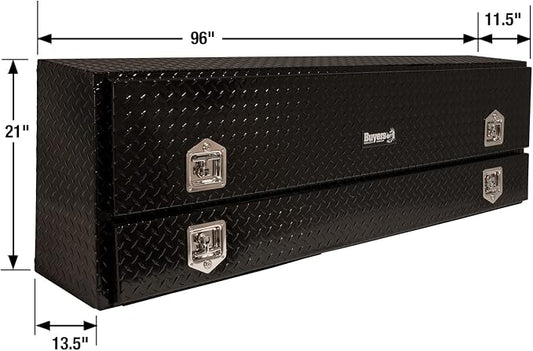 Buyers Products 1725660 Black Diamond Tread Aluminum Contractor Truck Tool Box – 2-Tier Storage, 96 x 21 x 13.2 in, Flip-Up Door with Gas Shocks, Weather-Resistant, No-Drill Install – Made in USA