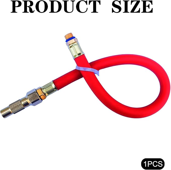 Tire Inflator Hose, 12 Inch Red Rubber Hose Whip for Tire Pressure Inflator Gauge, High Pressure Air Hose with Brass Fittings for Tires and Practical Daily Maintenance Accessories