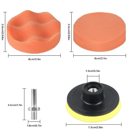 11Pcs Car Buffing Pads for Drill Polishing Kit, 3Inch Foam Polishing Pads, Car Buffers and Polishers Kit, Wool Pads Wax Buffer Drill Attachment with M10 Adapter