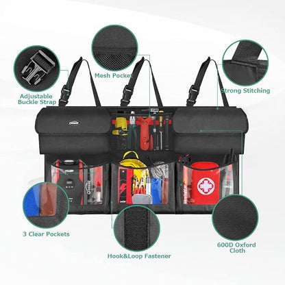 Oasser Trunk Organizer for Car, Hanging Car Organizer with 6 Large Pockets 3 Adjustable Straps 43.3x19 Inch