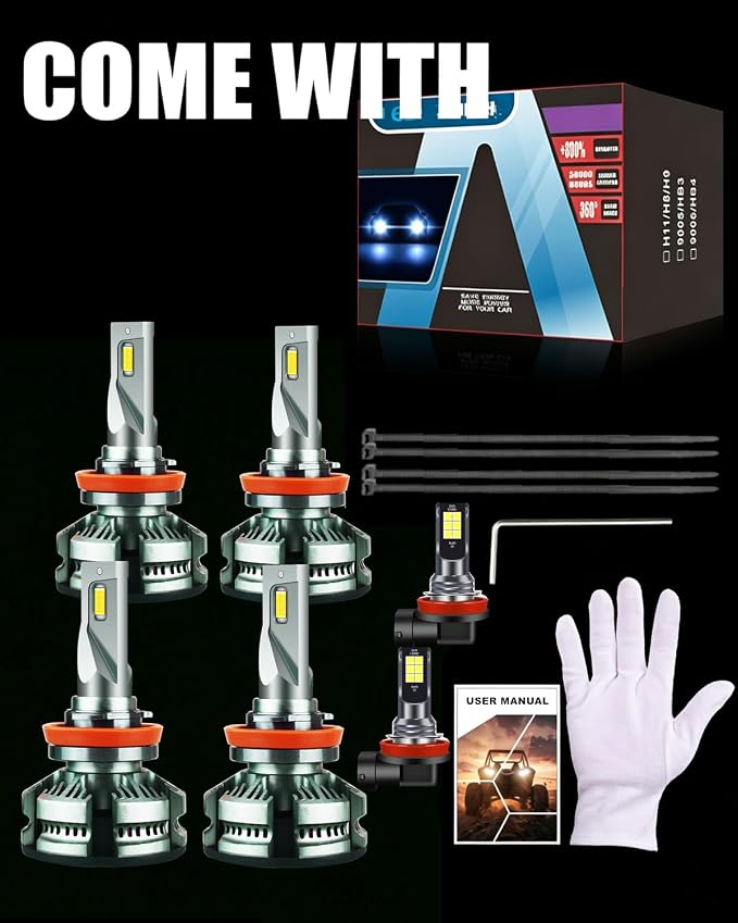 2016-2023 Toyota Tacoma Hi/Lo Beam Bulbs&Fog Lights 6000K 40000LM | h11 Light Bulb Combo, Pure White Brightness, offroad powersports, 1:1 Replacement, Plug and Play, 6-Pack