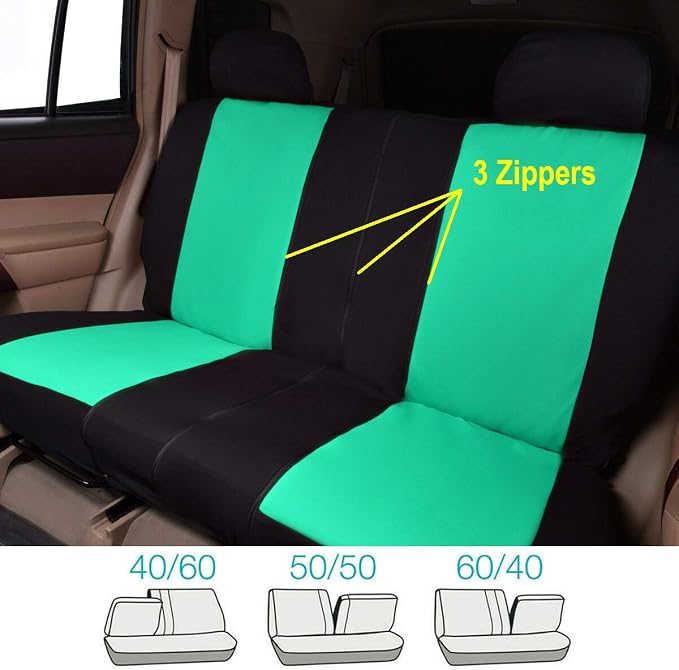 Flying Banner Car Seat Covers Full Set Front Seats and Rear Bench Polyester car seat Protectors Black Gray Purple airbag Compatible Rear Bench Split (Black Mint Green)
