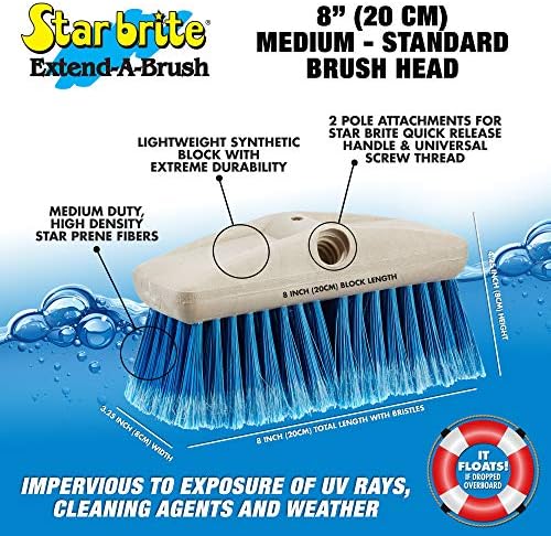 STAR BRITE 8" Durable Cleaning Brush - Medium, High-Density Star Prene Fibers for Boat, RV & Auto Surfaces - Fits 3/4" Threaded or Extend-A-Brush Handles - Medium Bristle, Blue (040011)
