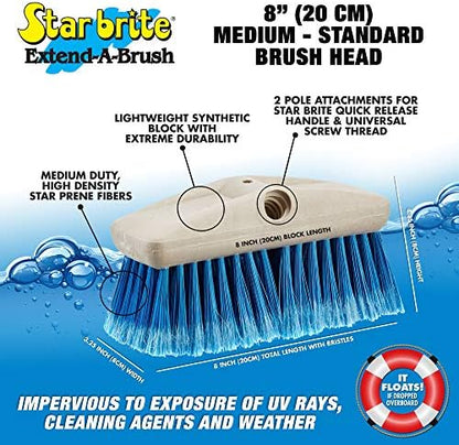 STAR BRITE 8" Durable Cleaning Brush - Medium, High-Density Star Prene Fibers for Boat, RV & Auto Surfaces - Fits 3/4" Threaded or Extend-A-Brush Handles - Medium Bristle, Blue (040011)