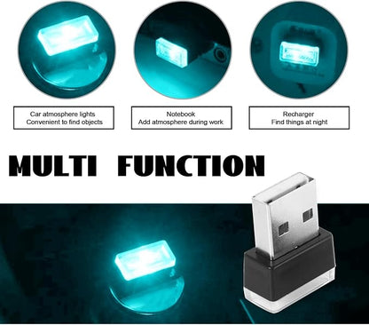 NTNEV 4PCS USB LED Car Interior Atmosphere Lamp, Mini Led USB Lights for Car Decoration, Ambient Lighting Kit, Plug-in USB Interface, Universal Car Interior Accessories (Ice Blue)