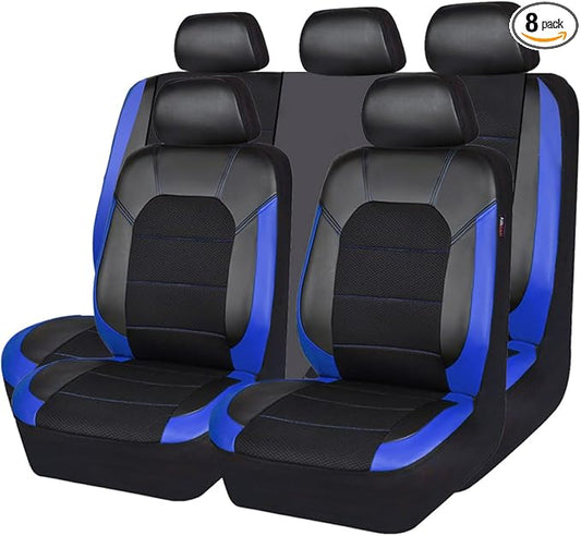 CAR PASS Leather seat Covers,Automotive Universal Sport car seat Cover Super 5mm Composite Sponge Inside,Airbag Compatible fits Most Cars, SUVs, Trucks, and Vans (Full Set,Black and Blue)