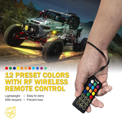 Xprite RGBW LED Rock Lights Kit with Bluetooth & Wireless Remote Controller, Multicolor Cars Underglow, Wheel, Footwell Neon Light Kits, for Off-Road UTV ATV Trucks SUV Motorcycle Boats - 4 Pods