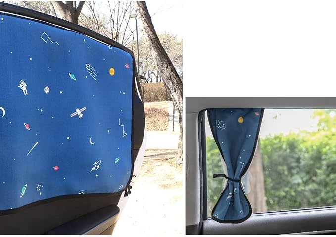 Magnetic Car Sun Shade Curtain for Side Window – Sun Blocker and UV Protector for Baby, Kids, and Pets – Universal Fit with Built-in Magnets for Steel-Framed Door (Be-Space Travel)