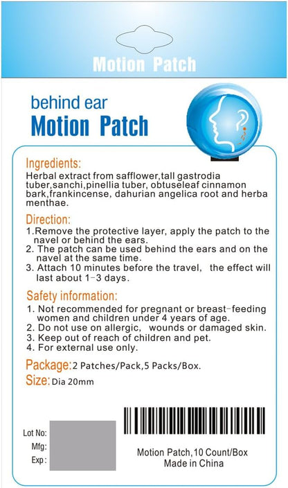 MQ Motion Sickness Patch,10 Count,Non Drowsy Sea Sickness Patches Behind Ear for Cruise Ship Travel, Waterproof Car Sick Patches Fast Acting & Long Last 72H