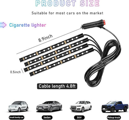 Ohleats Car LED Strip Light, 48 LED RGB Auto Interior Atmosphere Lights, Cigarette Lighter Under Dash Ambient Night Light, Interior Lamp Lighting Kit (Blue, Cigarette Lighter)