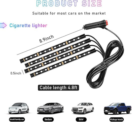 Ohleats Car LED Strip Light, 48 LED RGB Auto Interior Atmosphere Lights, Cigarette Lighter Under Dash Ambient Night Light, Interior Lamp Lighting Kit (Ice Blue, Cigarette Lighter)