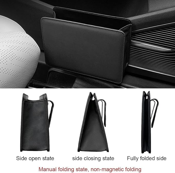 ZIMISI Car Trash Can, Leather Car Garbage Can with One Roll Trash Bag, Foldable Hanging Storage Container, Mini Trash Bin, Vehicle Garbage Organizer Holder for Door Side, Back Seat (Black)