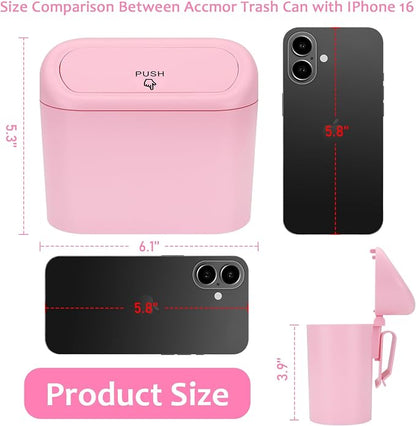 Accmor Car Trash Can with Lid, 2 Pack Pink Mini Vehicle Trash Bin Dustbin Garbage Organizer Holder with Trash Bag, Small Hanging Leakproof Auto Storage Bag Container for Car SUV Home Office