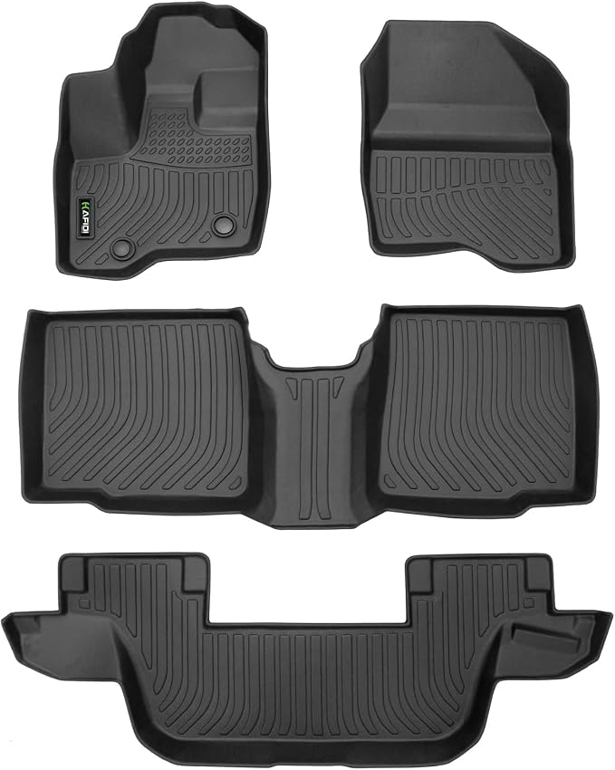 Floor Mats Custom for 2011-2014 Ford Explorer 7 Passenger Bench Seat All Weather Protection TPE Heavy Duty Non-Slip Automotive Floor Liners Fits Front& 2nd & 3rd Row Full Set Accessories, Black