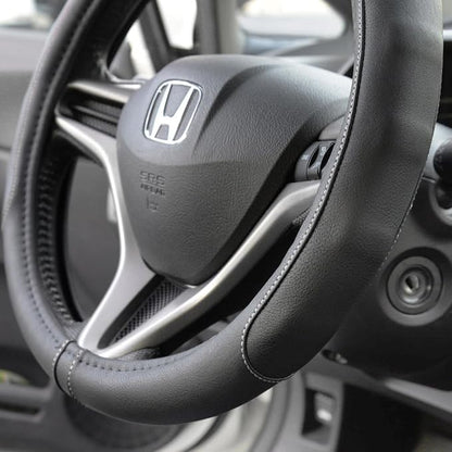Motor Trend Ergonomic Steering Wheel Cover/Protector for Small Size Steering Wheels in Cars, SUVs, Boats (13.5-14.5") (Drive Pro Comfort Grip (Black/Gray Stitching))