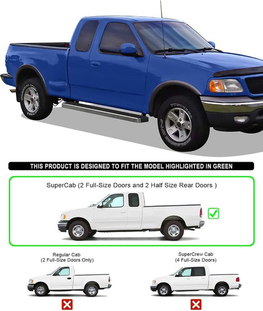 APS (304 Stainless Steel Polished Silver 6in) Running Boards Nerf Bars Side Steps Compatible with Ford F150 1999-2003 Super Cab 4-Door (Include 04 Heritage) & F250LD 1999-2003 3-Door Light Duty ONLY