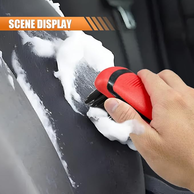Car Carpet and Upholstery Cleaning Brush, Stiff Bristle Car Detailing Carpet Scrub Brush with Hanging Hole, Vehicle Interior Detailing Brushes for Floor Mats, Couch, Leather Seat (Red)