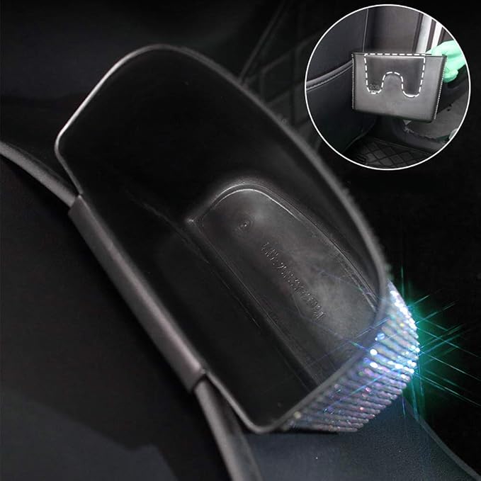 Bling Crystal Car Trash Can Auto Hanging Car Trash Can Sparkling Storage Holder Litter Container for Vehicle Office Home (White Rhinestone)