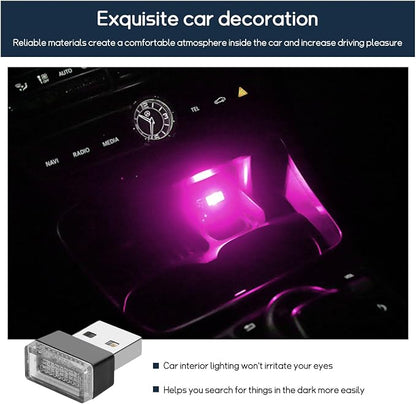 Dickno 4 PCS USB LED Car Interior Atmosphere Lamp, Portable Mini LED Ambient Night Light, Plug-in USB Interface Decor Lighting Kit, Universal Vehicle Interior Accessories (Pink)