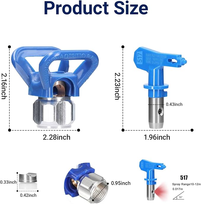 Airless Spray Tip for Standard Airless Paint Spray ，Includes 517 Nozzle tip,7/8" Nozzle seat and Nozzle Gasket (Blue)