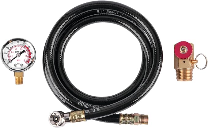 Performance Tool W10058 Air Tank Repair Kit w/Safety Valve, Pressure Gauge and 4 Feet Air Tank Hose Assembly kit for Portable Carry Tank