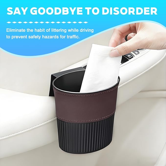 Zpana Car Trash Can, Portable Mini Vehicle Cup Holder Hanging Garbage Container, Multifunctional Automotive Side Door Trash Organizer Can Accessories, Universal for SUV, Sedan, Truck (Brown)