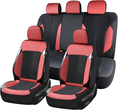 Coverado Seat Cover, Car Seat Cover Full Set, 3D Air Mesh Breathable Seat Protectors Sports Carbon Fiber Design Airbag Compatible Comfort Universal for Most Cars, Van,Trucks, SUV, Black&Wine