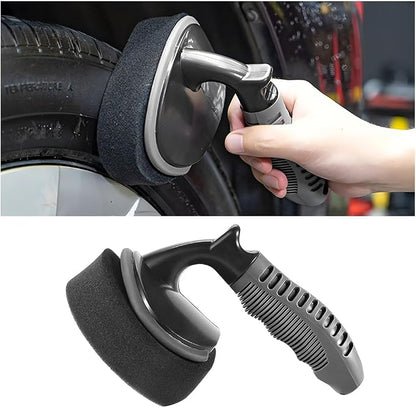 Car Tire Shine Applicator, Reusable Vehicle Wheel Dressing Applicator Brush with Curved Handle, Automotive Tire Polishing Cleaning Foam Pad, Universal for SUV Automobile Truck