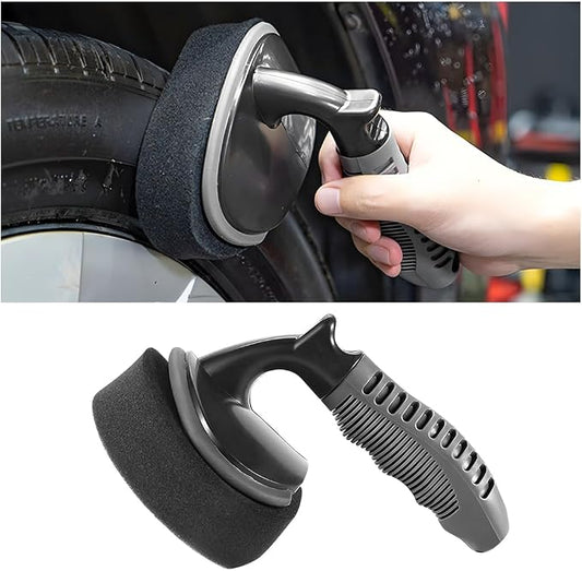 Car Tire Shine Applicator, Reusable Vehicle Wheel Dressing Applicator Brush with Curved Handle, Automotive Tire Polishing Cleaning Foam Pad, Universal for SUV Automobile Truck